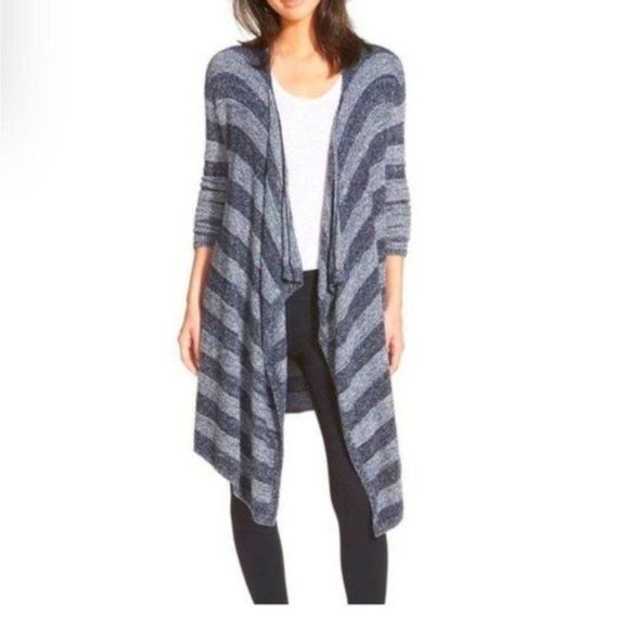 Barefoot Dreams Stripe Waterfall Sweater Cardigan - Picture 1 of 6